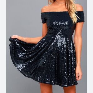 Lulu's Black Sequin Off-Shoulder Mini Dress